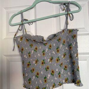 Sunflower Print Smocked Tank Top